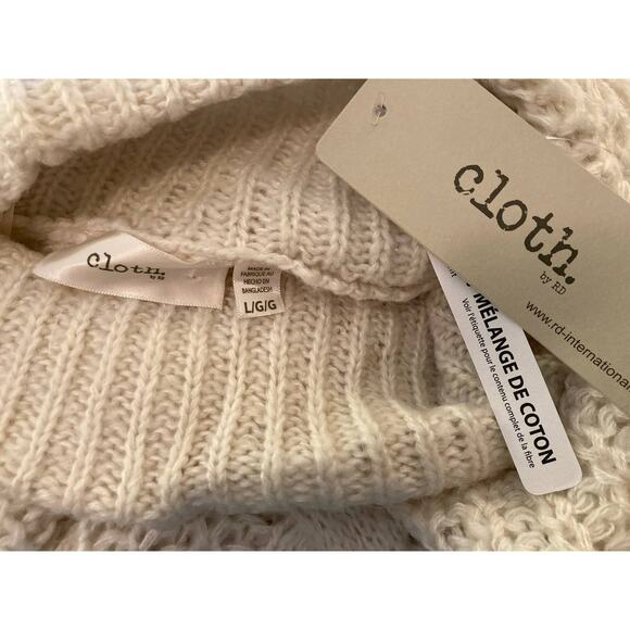 Cloth by RD Turtle Cowl Neck Cable Knit Pullover Sweater Size Large in Cream NWT - Picture 4 of 5